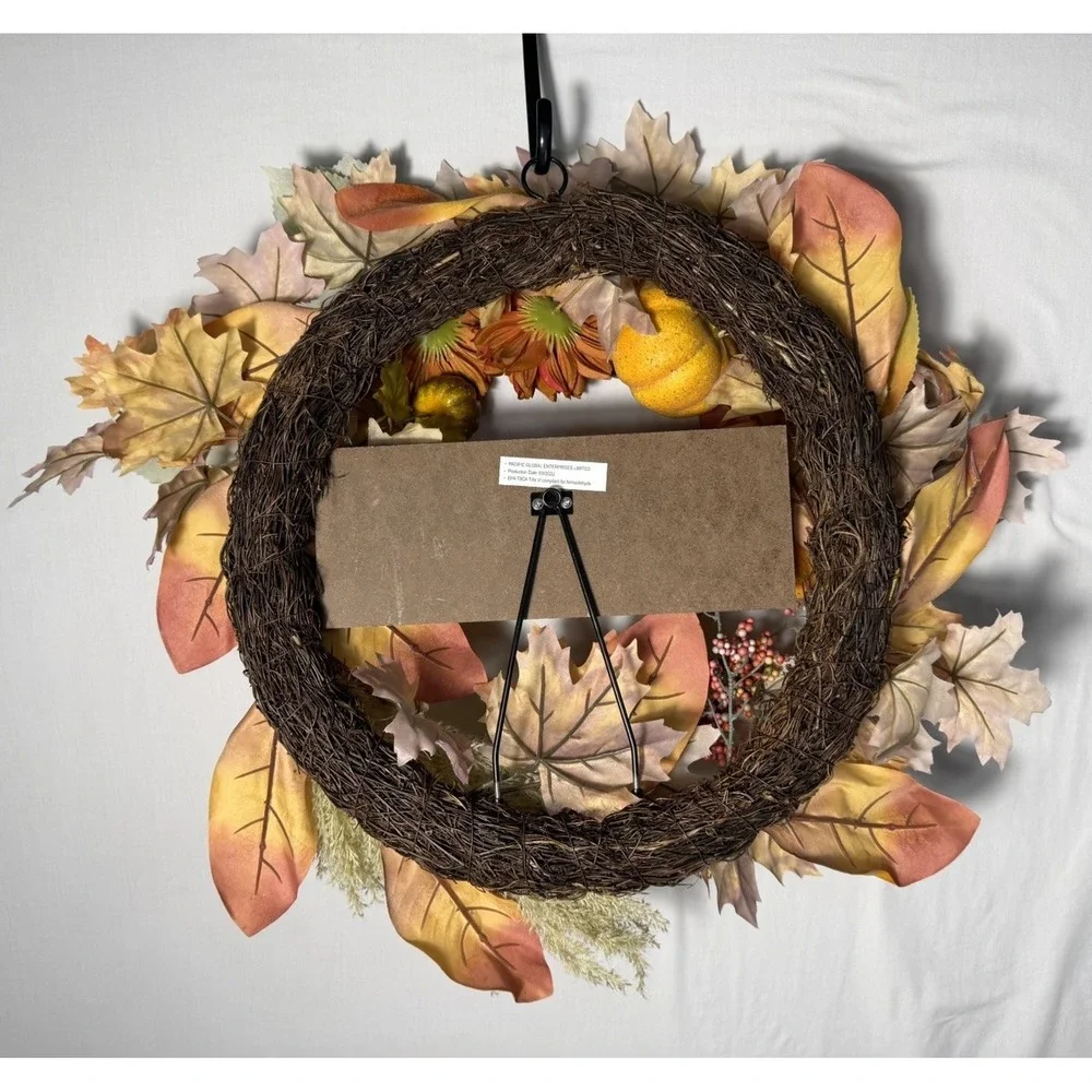Happy Harvest Autumn Wreath With Pumpkins Dahlias & Maple Leaves Fall Front Door